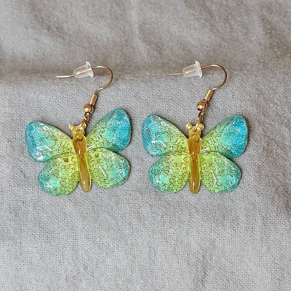Green and Blue Butterfly Earrings with Ombre Effect
